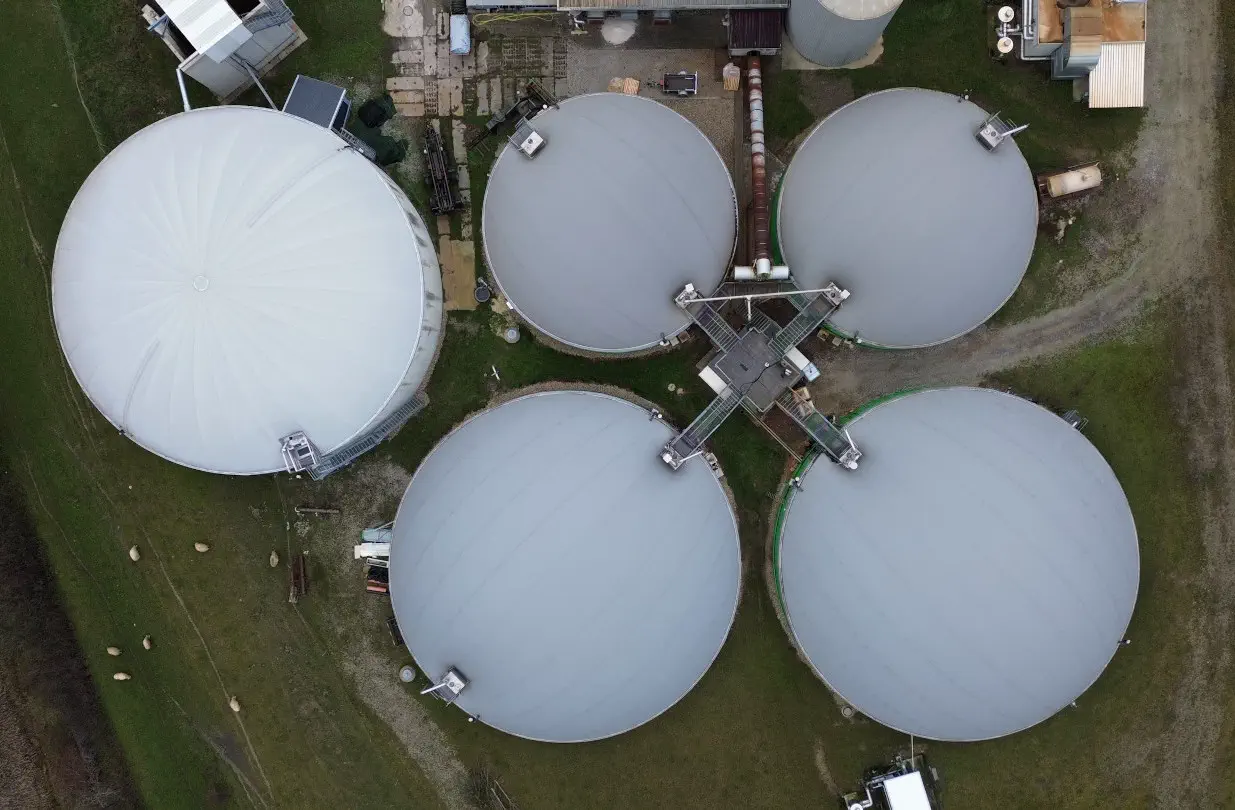A biogas plant from above. Credit Julia Koblitz.