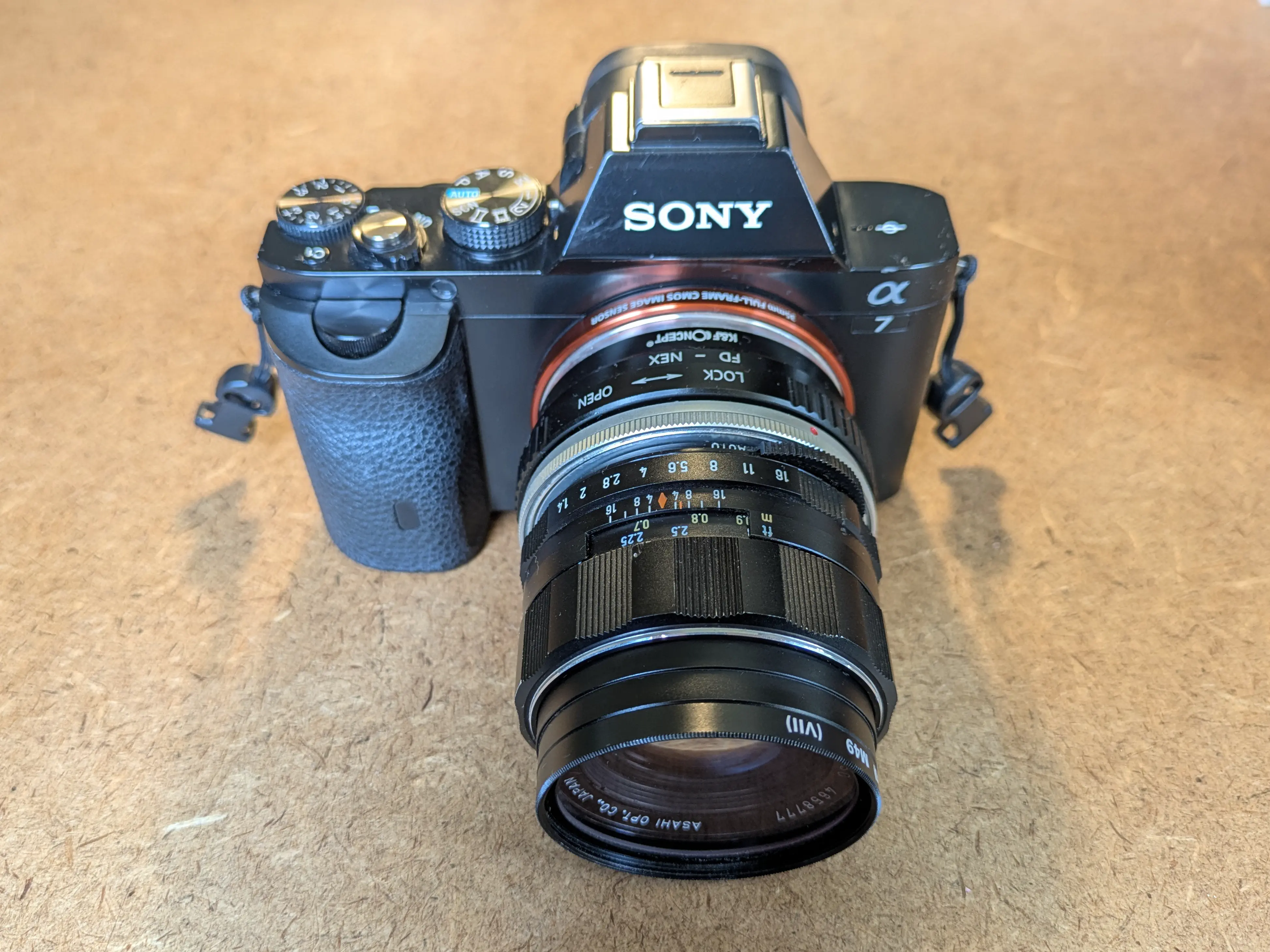 The Sony α7 I with the adapted Super TAKUMAR 50mm f/1.4 lens.