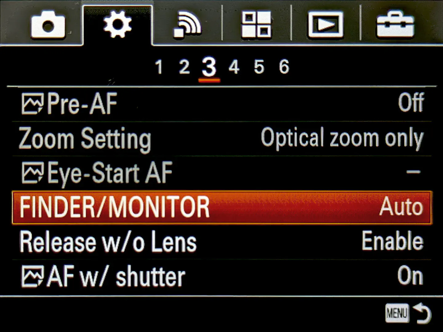 The “FINDER/MONITOR” setting.