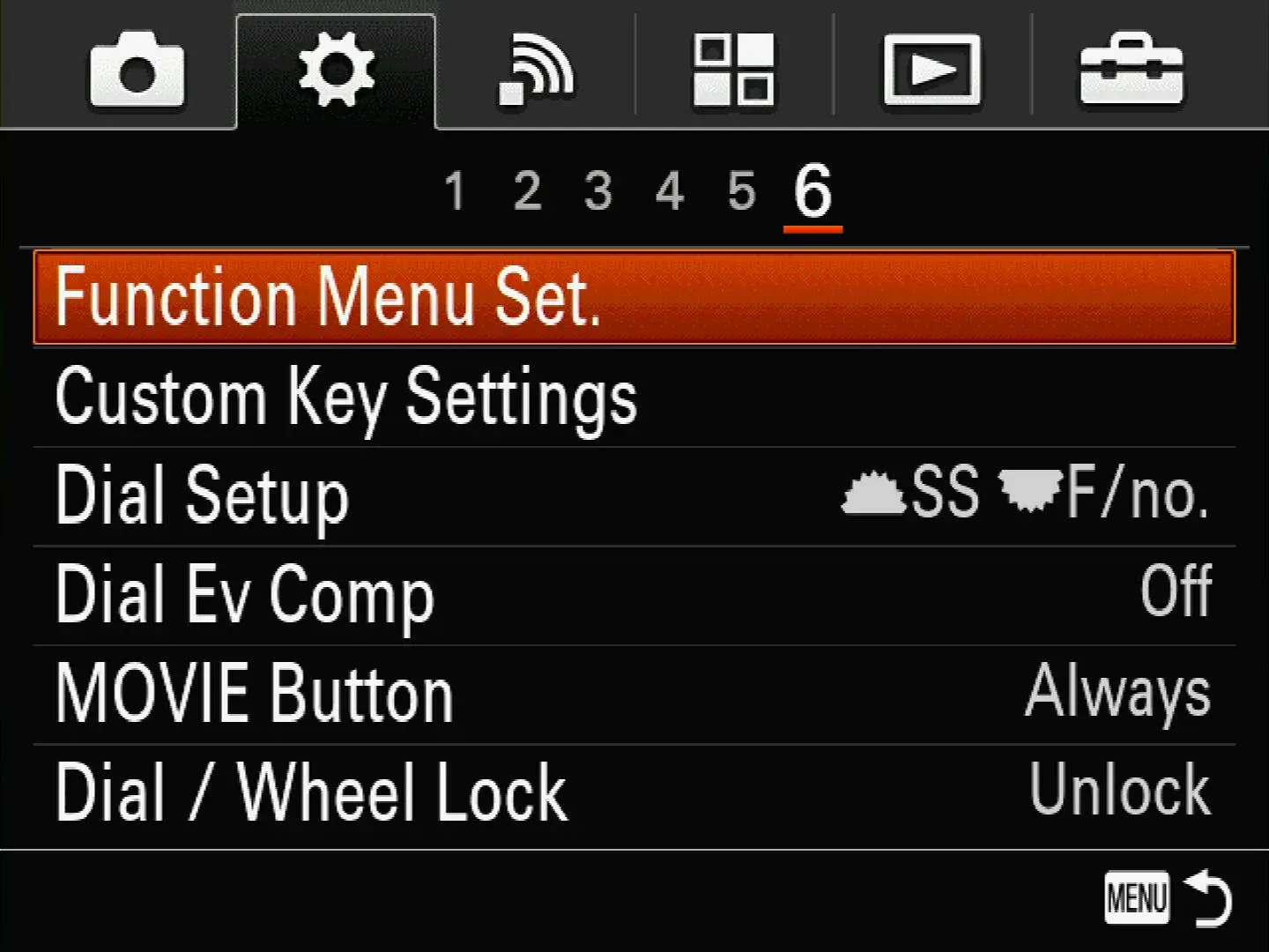 To configure settings available on the Fn button, select “Function Menu Set.”.