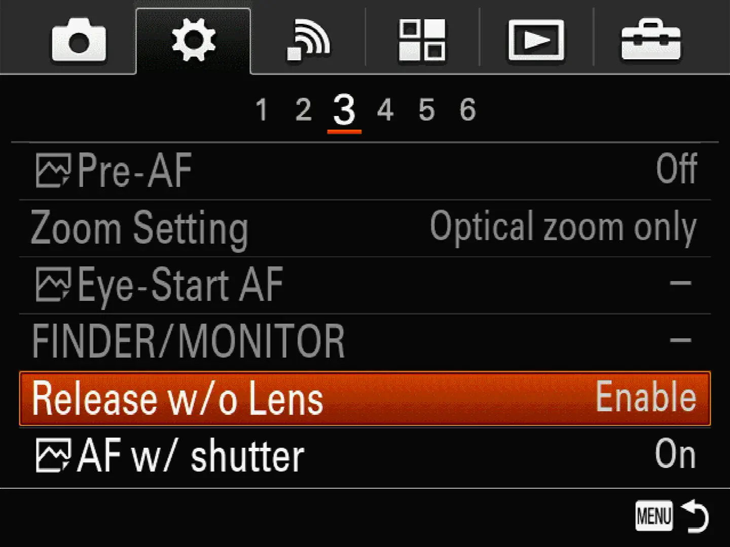 The “Release w/o Lens” setting.