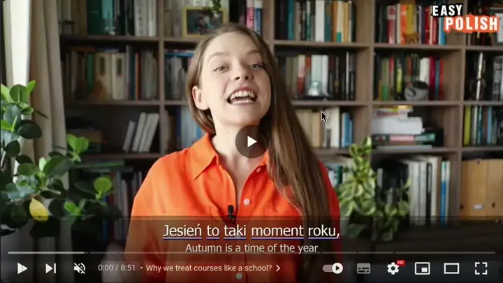 Easy Languages Dictionary in action. The animated image shows an excerpt from this video - © 2023 Easy Polish YouTube Channel.