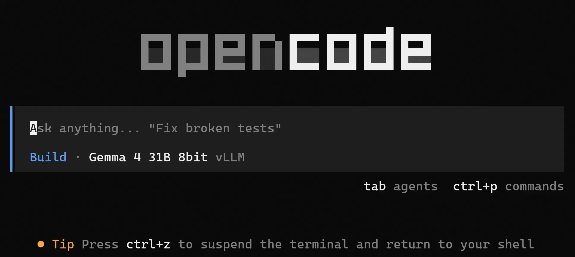 OpenCode, connected to Gemma 4.